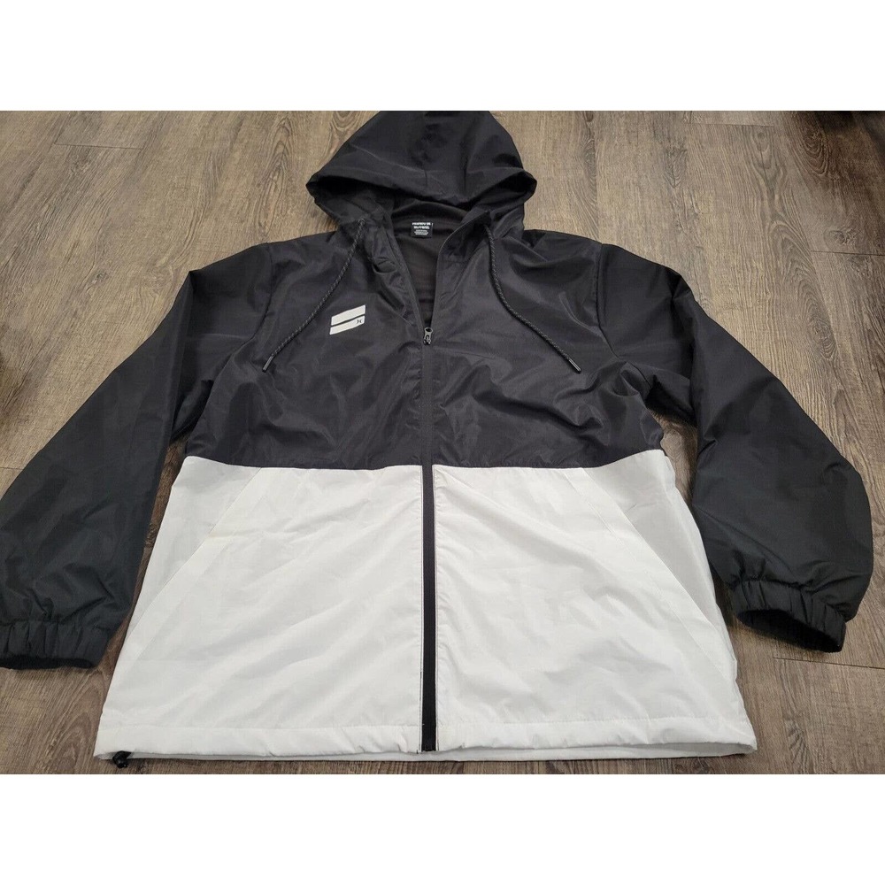 Hurley White Black Hooded XL Windbreaker Light Jacket Mens Full Zip Unlined Coat